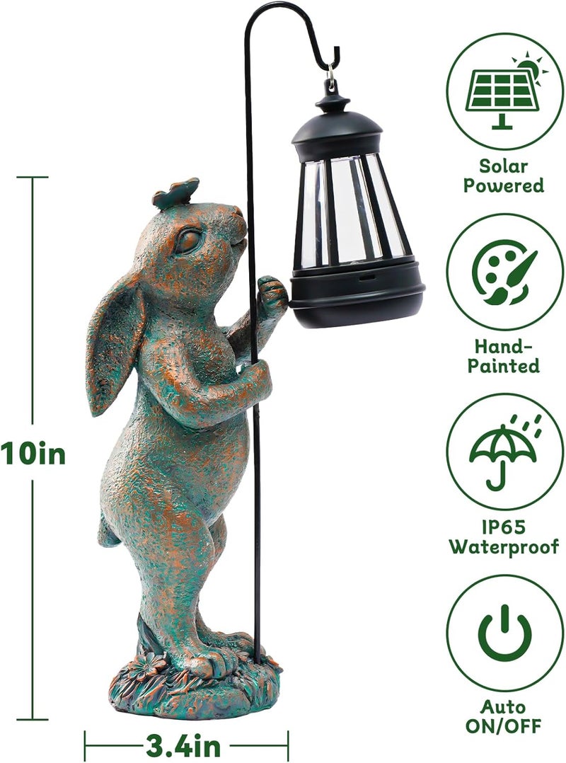 Pohabery Garden Statues Outdoor Bunny with Solar Lantern – Rabbit Yard Decor, Waterproof Resin Figurine Pathway Light for Lawn & Patio - Image 2